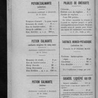 0126 - Page 118 - Formulaire des pharmaciens de la Seine. Formulaire par fiches. Potion calmante (adultes) / Potion calmante (enfants de plus de cinq ans) / Potion calmante (bébés) / Pilules de créosote / Tartrate borico-potassique (solution de) / Gaiacol liquéfié 100/120