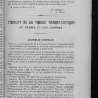 0131 - Page 123 - Conseil de la Fédération des sociétés pharmaceutiques d'arrondissements de Paris et de la Seine. Séance du vendredi 28 décembre 1923. Loyers / Syndicat de la presse pharmaceutique de France et des colonies. Assemblée générale
