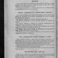 0136 - Page 128 - Informations. Mariage / Conseil supérieur de l'instruction publique / Deux pharmaciens maires-adjoints à Paris / Nos maîtres par « sans fil »