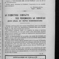 0149 - Page 139 - Ou trouver des vignettes fiscales? Ou porter les acquits à caution? / La fermeture complète des pharmacies le dimanche jour légal du repos hebdomadaire