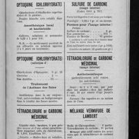 0187 - Page 177 - Formulaire des pharmaciens de la Seine. Formulaire par fiches. Optoquine (chlorhydrate) / Optoquine (chlorhydrate) / Tétrachlorure de carbone médicinal / Sulfure de carbone / Tétrachlorure de carbone médicinal / Mélange vermifuge de Lambert