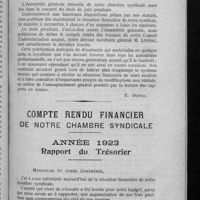 0219 - Page 207 - Notre prochaine Assemblée générale / Compte rendu financier de notre Chambre syndicale. Année 1923. Rapport du trésorier