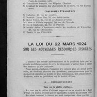 0230 - Page 218 - Fournitures aux accidentés du travail / La loi du 22 mars 1924 sur les nouvelles ressources fiscales
