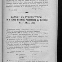 0311 - Page 299 - Rapport général sur les travaux du Conseil d'administration pendant l'exercice 1923-1924. III. Intérêts commerciaux / Extrait du procès-verbal de la séance du Comité préparatoire des élections du 14 mars 1923