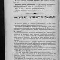 0322 - Page 310 - Société mutuelle d'assurances contre le Bris des Glaces. Assemblées générale ordinaire / Banquet de l'internat en pharmacie