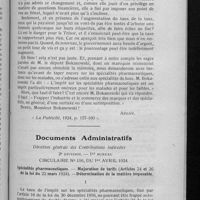 0401 - Page 387 - L'impôt sur les spécialités. Au fil de l'Actualité / Documents administratifs. Spécialités pharmaceutiques. - Majoration de tarifs (Articles 24 et 26 de la loi du 22 mars 1924). - Détermination de la matière imposable