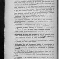 0450 - Page 434 - Compte-rendu de l'Assemblée générale de la Chambre syndicale tenue à la Faculté de Pharmacie de Paris le jeudi 19 juin 1924 (Suite). 6° Propositions urgentes émanant de sociétaires, et communiquées au bureau six jours au moins avant l'Assemblée générale / 7° Présentation de la liste des candidats au titre de secrétaire-adjoint a des fonctions de délégués titulaires et de délégués suppléants et a des fonctions de membres du Comité disciplinaire / 8° Désignation des trois scrutateurs chargés du dépouillement du scrutin concernant les élections prochaines d'un membre du bureau, de délégués titulaires et suppléants, et des membres du Comité disciplinaire