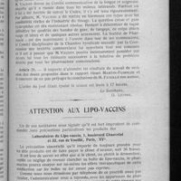 0465 - Page 449 - Comité technique et disciplinaire. Séance du 18 juin 1924. La fourniture des objets de pansements aux collectivités et en particulier aux sinistrés du travail / Article 29 / Attention aux lipo-vaccins