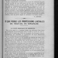 0507 - Page 489 - Le repos hebdomadaire collectif dans les pharmacies. III. Les sanctions / Ce que pense les professions libérales du travail du dimanche. La visite médicale du dimanche