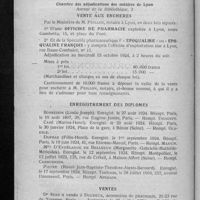 0580 - Page 556 - Informations. Les thèses pharmaceutiques / Vente aux enchères / Enregistrement des diplômes / Ventes