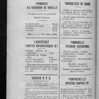 0586 - Page 558 - Formulaire des pharmaciens de la Seine. Formulaire par fiches. Pommade au goudron de houille / Laussedat (Gouttes anticholériques de) / Vaccin B C G. / Thiosulfate de soude / Pimprenelle poterium sanguisorba / Pimprenelle (Apozème composé de)