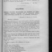 0629 - Page 599 - Les sanctions syndicales / Requête. Comment peuvent intervenir les Sociétés et groupement locaux, n'ayant pas la capacité civile, pour appuyer l'action de la Chambre syndicale