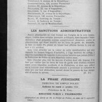 0630 - Page 600 - Requête. Comment peuvent intervenir les Sociétés et groupement locaux, n'ayant pas la capacité civile, pour appuyer l'action de la Chambre syndicale / Les sanctions administratives / La phase judiciaire. Ministère public en pharmaciens