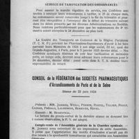 0720 - Page 684 - Service syndical de tarification S. T. S. / Conseil de la Fédération des sociétés pharmaceutiques d'arrondissements de Paris et de la Seine. Séance du 23 juin 1924. Compte-rendu de l'Assemblée générale de la Chambre syndicale / Société confraternelle du Sou au décès
