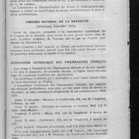 0723 - Page 687 - Informations. Comité d'hygiène de la société des nations / Congrès national de la natalité / Association catholique des pharmaciens français / Écoles d'infirmières