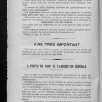 0730 - Page 692 - Recouvrement de la cotisation pour l'année 1925 / Avis très important / A propos du tarif de l'Association générale