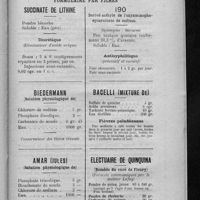 0785 - Page 747 - Formulaire des pharmaciens de la Seine. Formulaire par fiches. Succinate de lithine / Biedermann (solution physiologique de) / Amar (Jules) (solution physiologique de) / 190. Dérivé acétyle de l'oxyaminophenylarsinate de sodium / Bacelli (mixture de) / Electuaire de quinquina