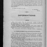 0790 - Page 752 - Conseil de la Fédération des sociétés pharmaceutiques d'arrondissements de Paris et de la Seine. Séance du 27 octobre 1924. Divers / Informations. [Nécrologie]. Décès. [Mlle Marguerite Ardely] / A l'union nationale des officiers de réserve