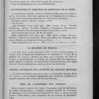 0791 - Page 753 - Informations. A l'union nationale des officiers de réserve / Les élections au tribunal de commerce de la Seine / La journée de travail / Conseil supérieur des sociétés de secours mutuels / Prix de l'Académie des sciences / Faculté de pharmacie de Paris