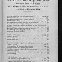 0797 - Page 759 - Table semestrielle des renseignements professionnels contenus dans le Bulletin de la Chambre syndicale des pharmaciens de la Seine de Juillet à décembre 1924