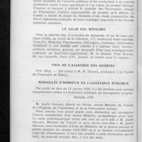 0091 - Page 90 - Informations renseignements divers. La réglementation concernant les substances thérapeutiques / Le salon des médecins / Prix de l'Académie des sciences / Médailles d'honneur de l'assistance publique