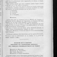 0114 - Page 113 - Le banquet du centenaire de la Chambre syndicale. Discours de M. Léger président de la Chambre syndicale / Discours de M. Barthet président de l'Association générale des Syndicats pharmaceutiques de France