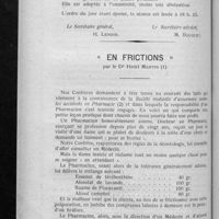 0421 - Page 414 - Extrait du procès-verbal de la séance extraordinaire du Conseil d'administration du mercredi 19 mai 1926 / « En frictions » par le Dr Henri Martin