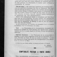 0429 - Page 422 - Réunion de la 24e circonscription de la C. S. des pharmaciens de la Seine le jeudi 22 avril à 15 heures. Assurances sociales / Vins du Codex / Tarif / Tarif des assurances / Comptabilité pratique à partie double