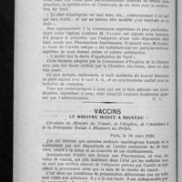 0508 - Page 498 - A propos d'un projet de loi en matière d'accidents du travail / Vaccins. Le ministre insiste à nouveau
