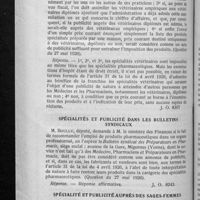0591 - Page 580 - Renseignements d'ordre fiscal. Spécialités vétérinaires et impôts / Spécialités et publicité dans les Bulletins syndicaux / Spécialité et publicité auprès des sages-femmes