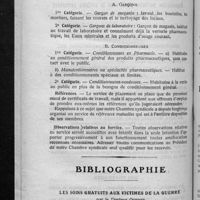 0617 - Page 606 - Placement du personnel des pharmacies. Organisation paritaire placé sous le contrôle permanent des Syndicats de la profession. Catégories d'emplois dans le personnel des pharmacies / Bibliographie. Les soins gratuits aux victimes de la guerre, par le Docteur Quidet