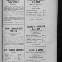 0816 - Page 791 - Formulaire des pharmaciens de la Seine. Formulaire par fiches (par E. D.). Bactériophages thérapeutiques / Sérums thérapeutiques purifiés / Botte gélatino-amidonnée / Poudre de saturation de A. Robin (Hôpital Beaujon) (Petite poudre) / Poudre de saturation de A. Robin (Hôpital Beaujon) (Grande poudre) / Poudre de variât (Hospice des Enfants-Assistés)