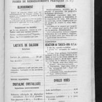 1036 - Page 1005 - Formulaire des pharmaciens de la Seine. Fiches de renseignements pratiques (E. G.). Glukhorment / Lactate de calcium / Solutés injectables. Digitaline cristallisée / Hirudine / Laboratoire. Réaction de takata-ana (R.T.A.) / Ovules iodés
