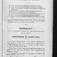 0007 - Page 3 - Jours et heures de réception des membres du Bureau / Banquet de la Chambre syndicale des pharmaciens de la Seine du dimanche 18 mars 1928