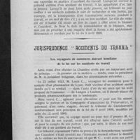 0062 - Page 58 - Jurisprudence. Le rôle du médecin expert en matière d'accidents du travail / Jurisprudence « accidents du travail ». Les voyageurs de commerce doivent bénéficier de la loi sur les accidents du travail