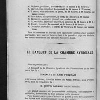 0096 - Page 90 - Jours et heures de réception des membres du Bureau / Le banquet de la Chambre syndicale