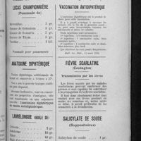 0311 - Page 301 - Formulaire des pharmaciens de la Seine. Fiches de renseignements pratiques (E. D.). Lucas Championnière / Anatoxine diphtérique / Lannelongue (Huile de) / Vaccination antidiphtérique / Fièvre scarlatine (contagion) / Salicylate de soude (suppositoire)