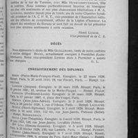 0323 - Page 313 - Informations. Renseignements divers. Mariages / [Nécrologie]. Décès. [Mlle Gullemard] / Enregistrement des diplômes