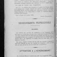 0626 - Page 608 - Réglementation de l'exercice de la pharmacie en Indo-Chine / Renseignements professionnels. Salaires / Attention a l'héroïnomane !