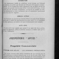 0711 - Page 691 - Renseignements de jurisprudence. Assignation / Conseil d'état / Acte civil / Jurisprudence « loyers ». Propriété commerciale. Attention aux délais. - Les demandes prématurées