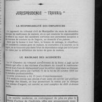 0713 - Page 693 - Jurisprudence « Loyers ». Propriété commerciale. Indemnité d'éviction / Jurisprudence « travail ». La responsabilité des employeurs / Le racolage des accidentés