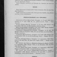 0716 - Page 696 - Informations. Renseignements divers. Mariage / [Nécrologie]. Décès. [M. Victor Cordier] / Enregistrement des diplômes / Ventes