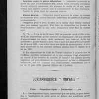 0890 - Page 866 - Loi du 20 mars 1928 relative à l'organisation de l'apprentissage modifiant à titre 1 du livre 1 du code du travail (J. O., 22 mars 1928) / Jurisprudence « travail ». Peine - Disposition légal - Déclaration - Lieu