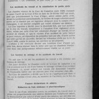 0891 - Page 867 - Jurisprudence « Travail ». Peine - Disposition légal - Déclaration - Lieu / Les accidents du travail et la constitution de partie civile / Les femmes de ménage et les accidents du travail / Fausses déclarations de salaires. Réduction de frais médicaux et pharmaceutiques