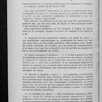 0902 - Page 878 - Bibliographie. Le cancer est-il contagieux ? Communication de A. Lumiere, présentée par M. Caseneuve, à l'Académie de médecine. Séance du 30 octobre 1928