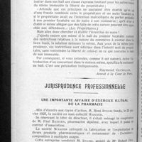 0908 - Page 862 - Concurrence. Dans le même immeuble. Installation dans le même immeuble d'un commerce similaire au commerce déjà installé. - Les droits du propriétaire. - Les précautions à prendre / Jurisprudence professionnelle. Une importante affaire d'exercice illégal de la pharmacie