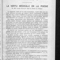 0079 - Page 73 - Varia. La vertu médicale de la poésie de Mme Lucie Guillet dans la Revue de France