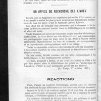 0080 - Page 74 - Varia. La vertu médicale de la poésie de Mme Lucie Guillet dans la Revue de France / Un office de recherche des livres / Réactions