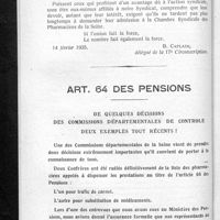 0096 - Page 86 - La cotisation de la Chambre syndicale est-elle trop élevée ? / Art. 64 des pensions. De quelques décisions des commissions départementales de contrôle deux exemples tout récent !