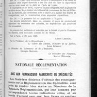 0561 - Page 531 - Loi relative au règlement du prix de vente des fonds de commerce / Nationale réglementation. Avis aux pharmaciens fabricants de spécialités